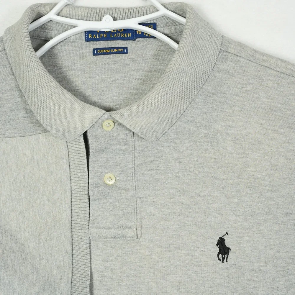 Polo Ralph Lauren Mens XL Custom Slim Fit Gray Heather Polo Shirt Black Pony